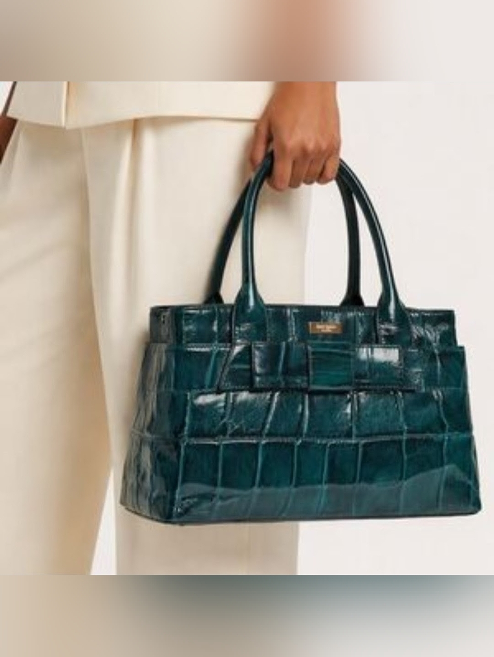 Kate Spade NY Elena Knightsbridge Croc-embossed Patent Leather Handbag in Teal